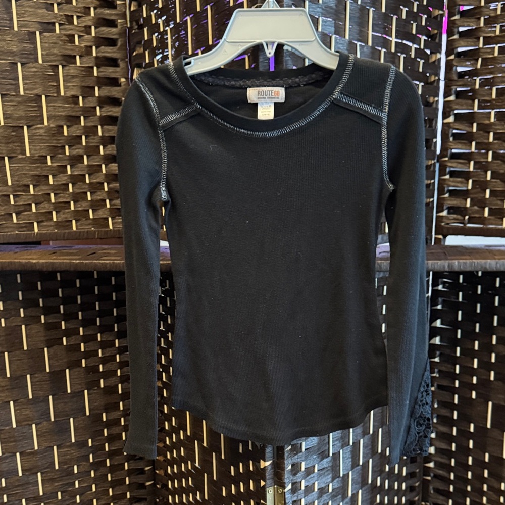 Route 66 Black Long Sleeve Top with Lace Detail Size L